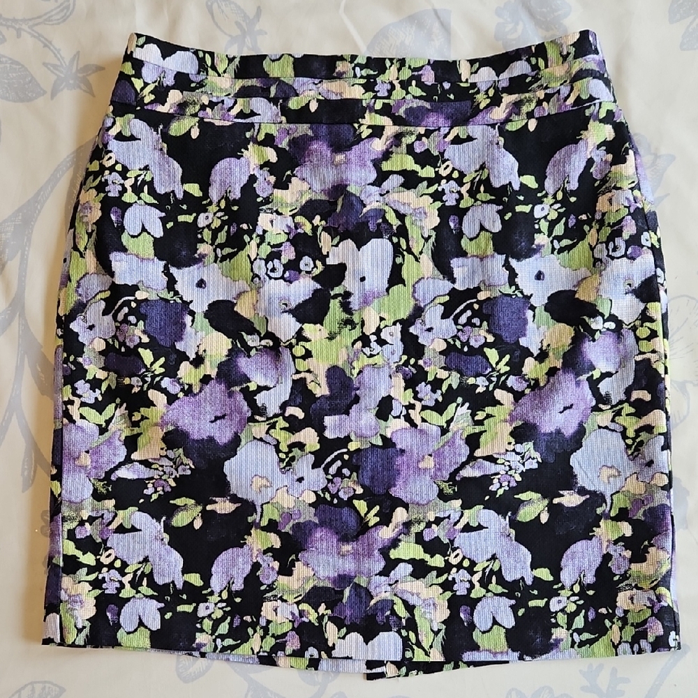 LOFT Floral Pencil Skirt - Purple and Green